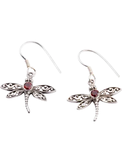 Garnet Dragonfly Drop Earrings