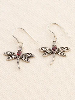 Garnet Dragonfly Drop Earrings