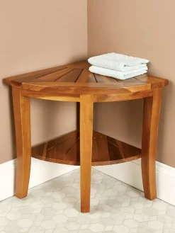 Genuine Teak Corner Spa Bench With Shelf