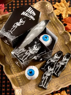 German Halloween Milk Chocolate Eyeball and Skeletons in Coffin Gift Box