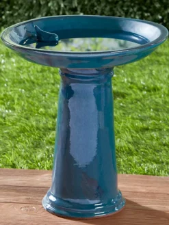 Glazed Ceramic Pedestal Bird Bath