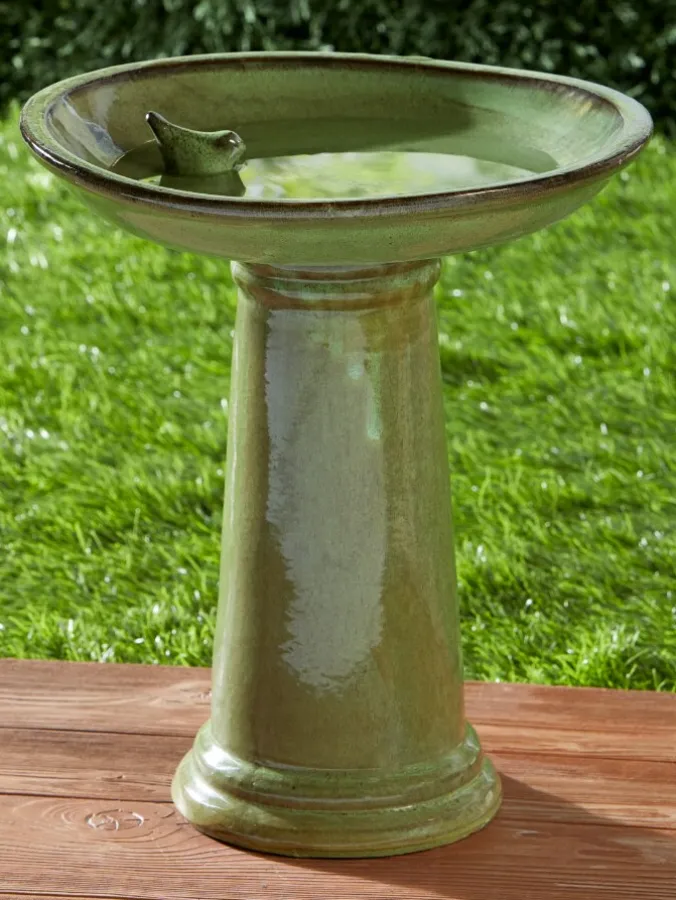 Glazed Ceramic Pedestal Bird Bath