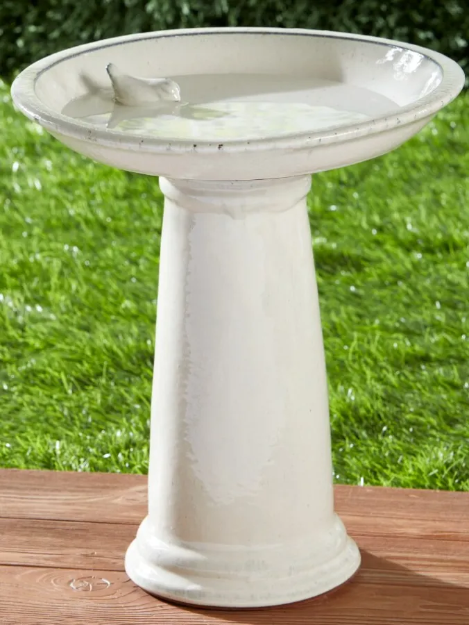 Glazed Ceramic Pedestal Bird Bath