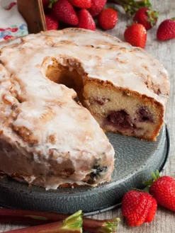 Glazed Strawberry Rhubarb Cake