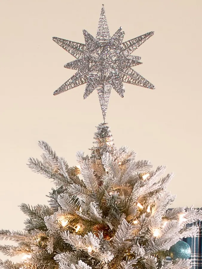 Glittery Silver Wire Star 3-D Christmas Tree Topper