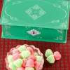 Green Filagree Christmas Tin With Fruit Jelly Bells Candy