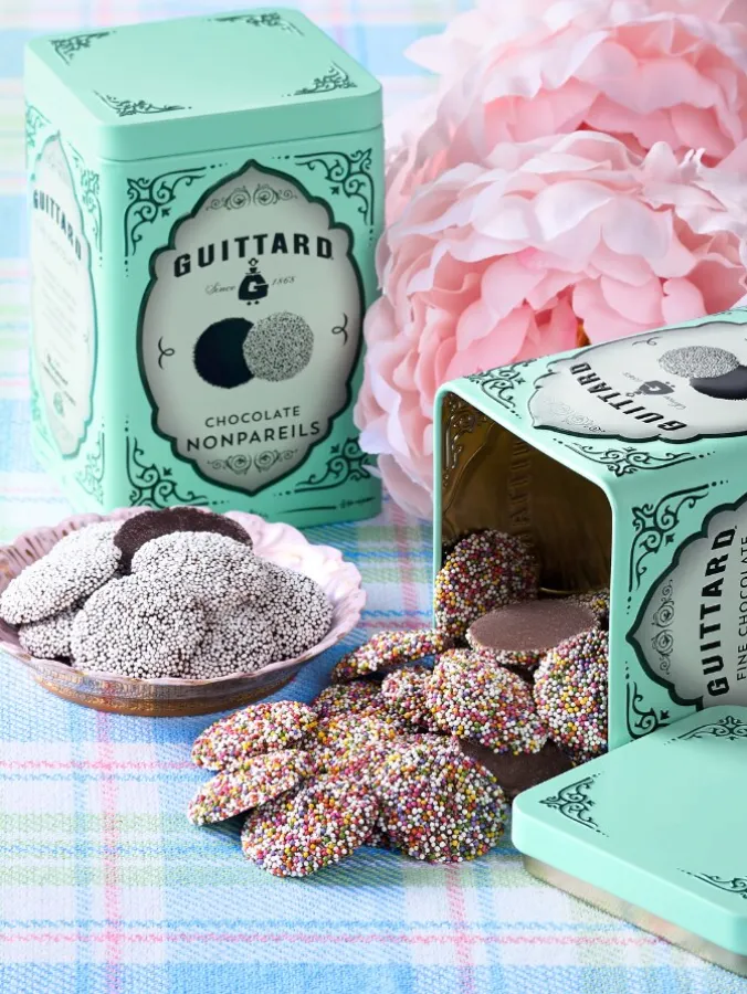 Green Guittard Chocolate Nonpareils Tin