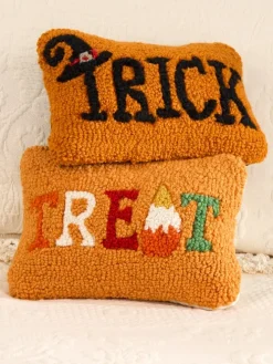 Halloween Trick or Treat Hooked Wool Pillow