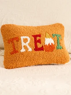 Halloween Trick or Treat Hooked Wool Pillow