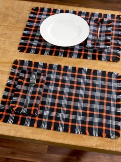 Hartland Halloween Plaid Mountain Weave Cotton Placemat, Set of 2