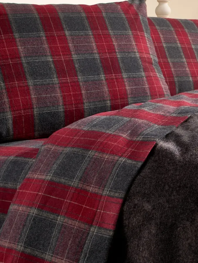 Heathered Plaid Portuguese Cotton Flannel Sheet Set