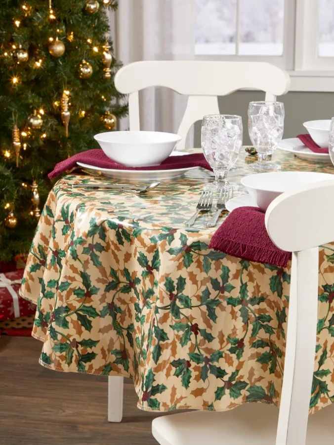 Heavy-Duty Print Christmas Oilcloth Tablecloth