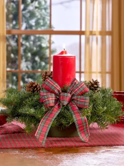 Holiday Tartan Balsam Pillar Centerpiece