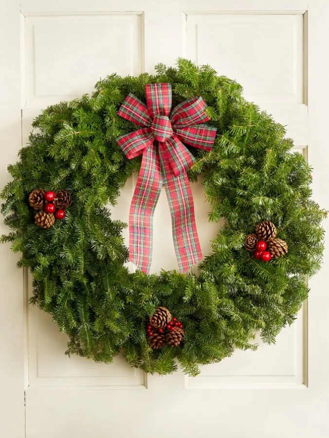Holiday Tartan 30 Inch Balsam Wreath