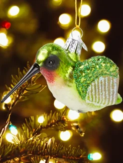 Hummingbird Blown-Glass Christmas Ornament