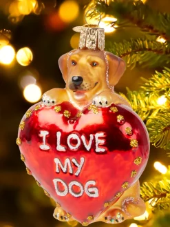 I Love My Dog Blown-Glass Christmas Ornament