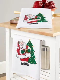 Jolly Santa Cotton Flour Sack Kitchen Towel, Set of 2