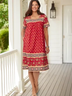 Knee-Length Cotton Muumuu With Pockets