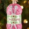 Knitting Needles and Yarn Blown-Glass Christmas Ornament