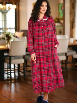 Lanz Classic Plaid Cotton Flannel Nightgown