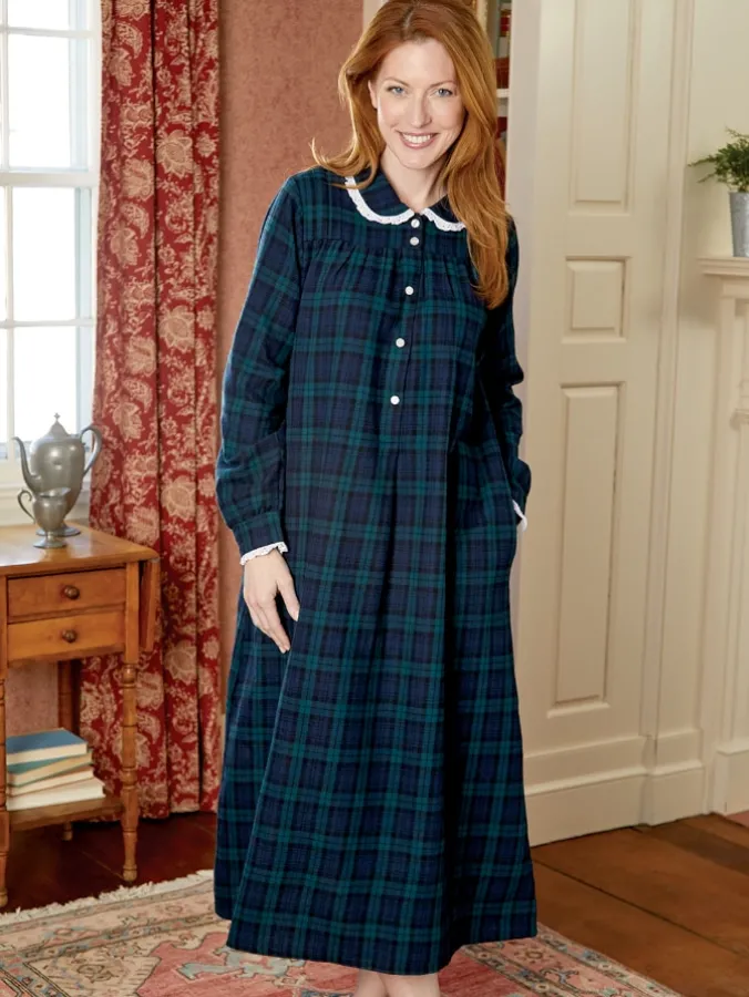 Lanz Classic Plaid Cotton Flannel Nightgown