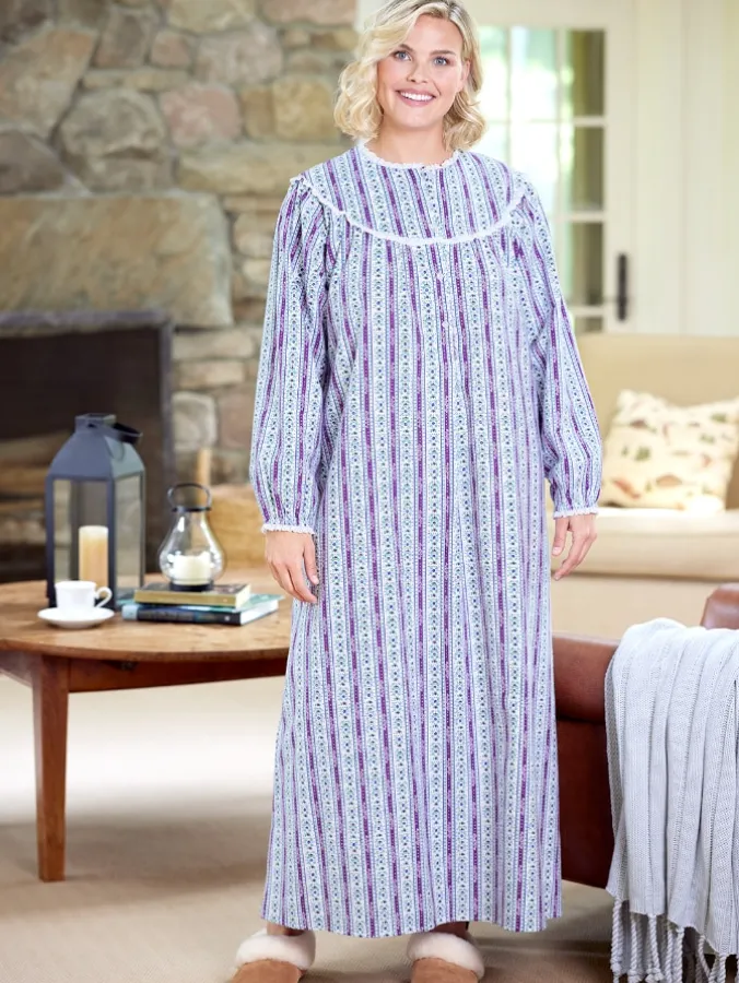 Lanz Classic Tyrolean Cotton Flannel Nightgown, 54 Inch