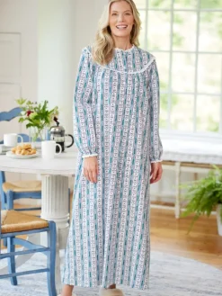 Lanz Classic Tyrolean Cotton Flannel Nightgown, 54 Inch