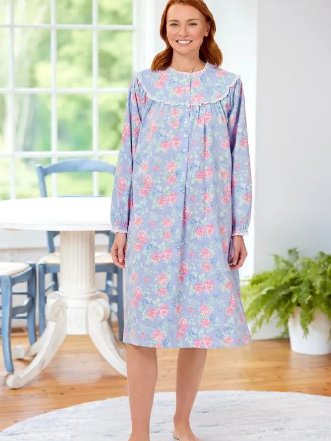 Lanz Nantucket Rose Cotton Flannel Nightgown, 44 Inch