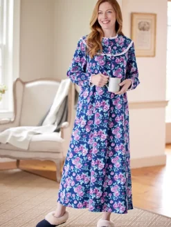 Lanz Nantucket Rose Cotton Flannel Nightgown, 54 Inch