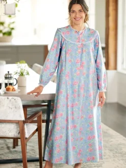 Lanz Nantucket Rose Cotton Flannel Nightgown, 54 Inch