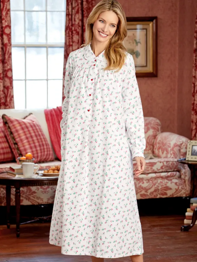 Lanz Red Rose Cotton Flannel Nightgown