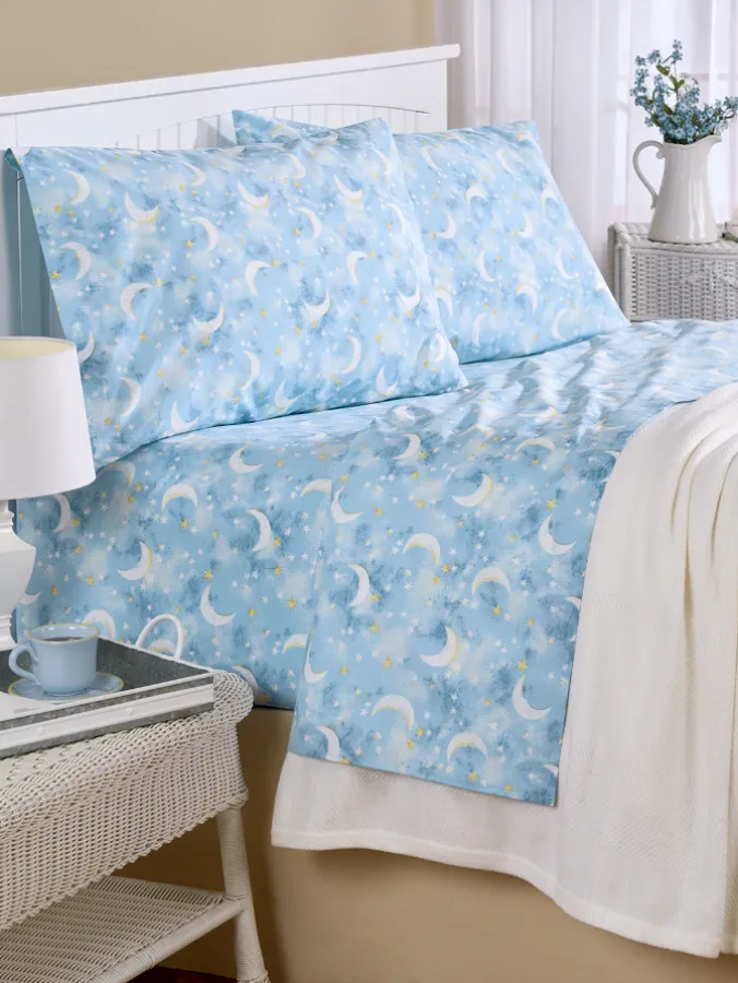 Lanz Sleeping Moon and Stars Portuguese Cotton Percale Sheet Set