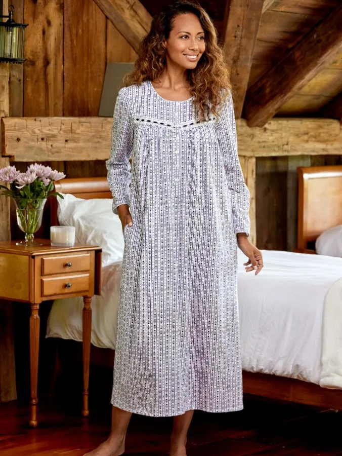 Lanz Vintage Heart Cotton Knit Nightgown