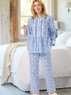 Lanz White Doves Flannel Pajama Set