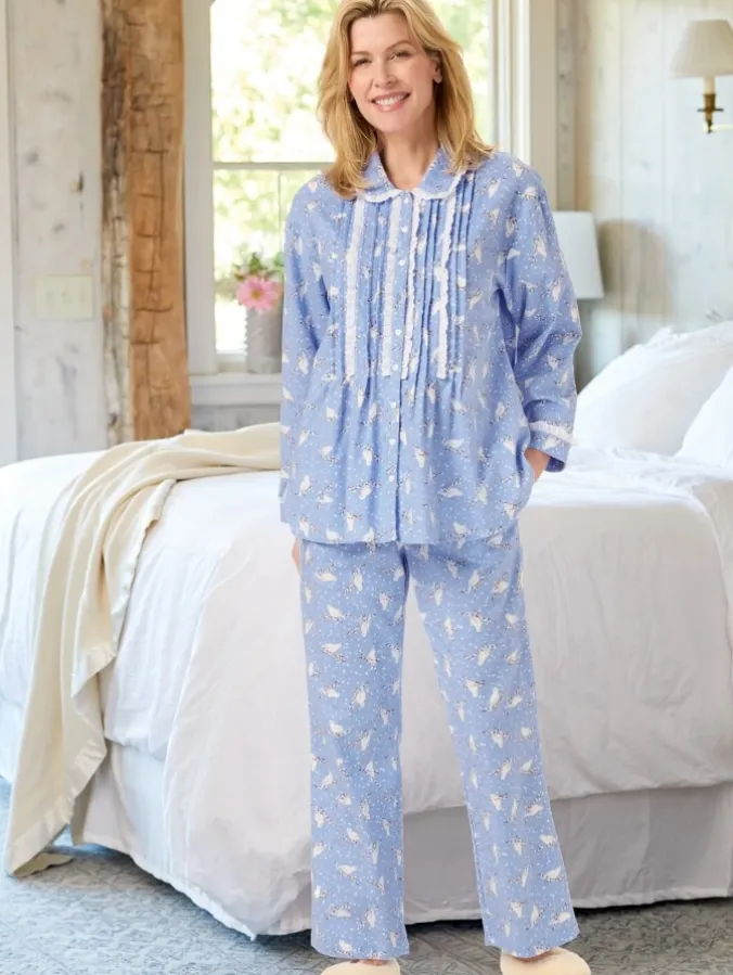 Lanz White Doves Flannel Pajama Set