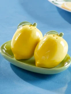 Lemon Ceramic Salt and Pepper Shaker Set With Tray