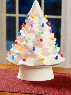 Lighted 12 Inch White Ceramic Tree