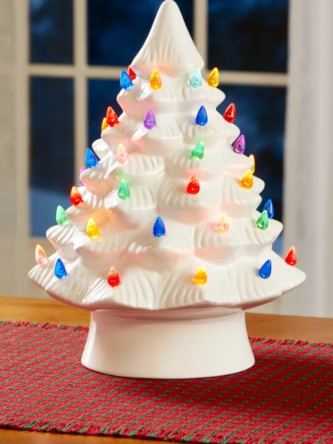 Lighted 12 Inch White Ceramic Tree