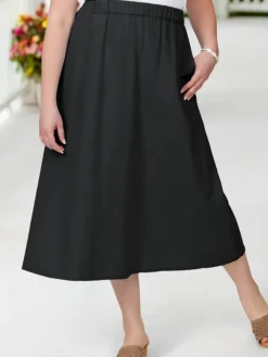 Linen-Blend Midi Skirt With Pockets