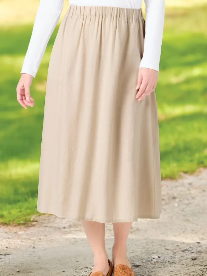 Linen-Blend Midi Skirt With Pockets