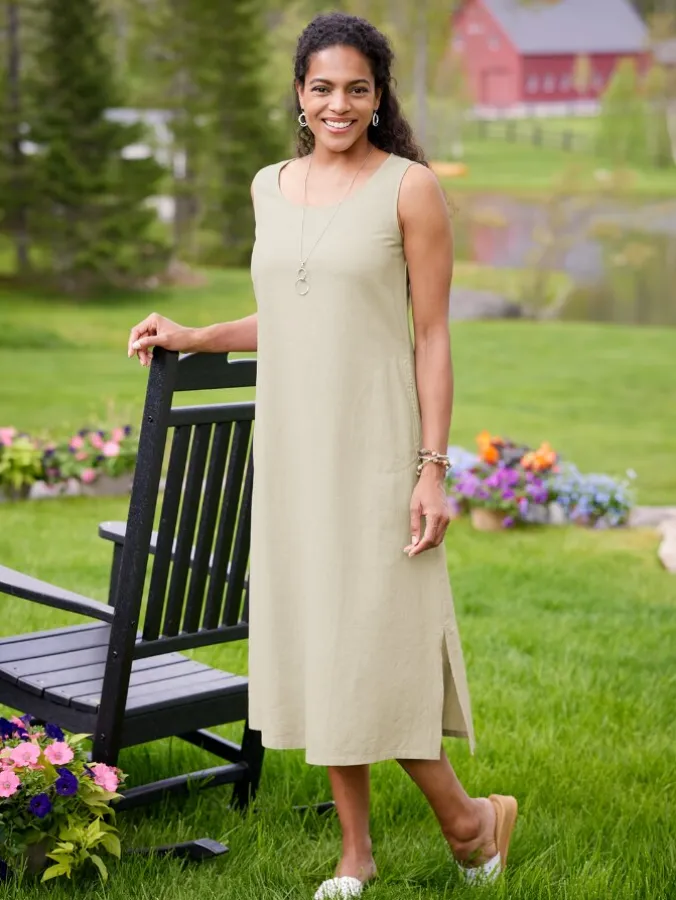 Linen-Blend Sleeveless Popover Dress