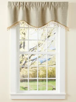 Linen-Look Lined Rod Pocket M-Shaped Valance With Trim