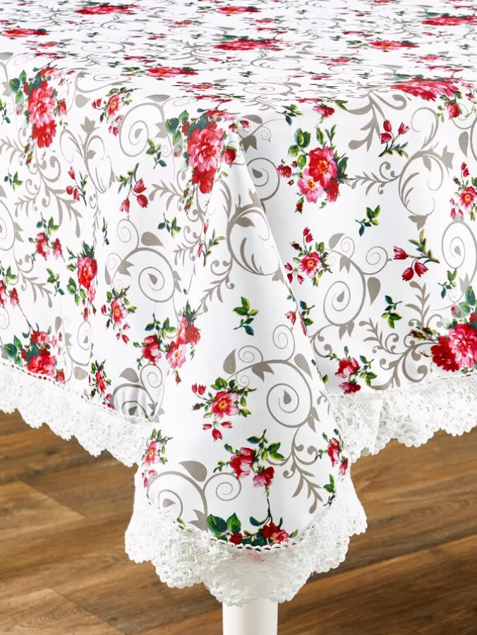 Matte-Finish Floral Oilcloth Tablecloth