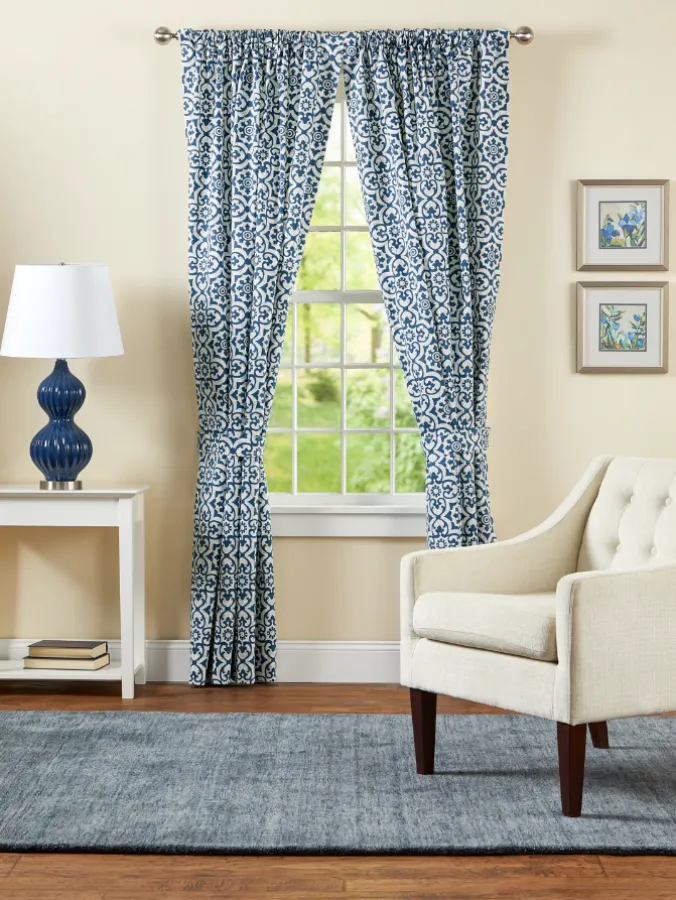 Medallion Medley Rod Pocket Curtains With Tiebacks