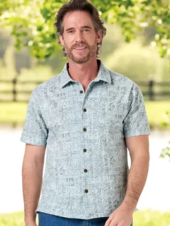 Men's Block Print Short-Sleeve Slub Cotton Knit Shirt