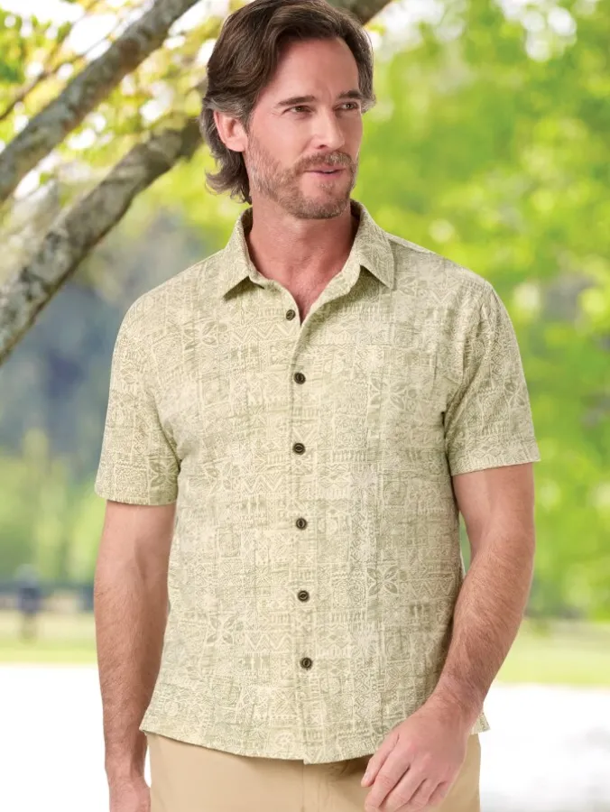 Men's Block Print Short-Sleeve Slub Cotton Knit Shirt