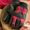 Men's Buffalo Check Leather and Wool Work Gloves