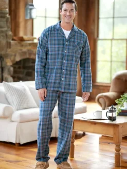 Men's Button-Front Portuguese Cotton Flannel Pajama Set