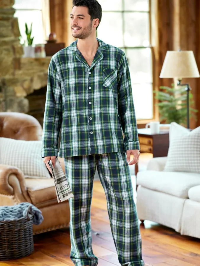 Men's Button-Front Portuguese Cotton Flannel Pajama Set
