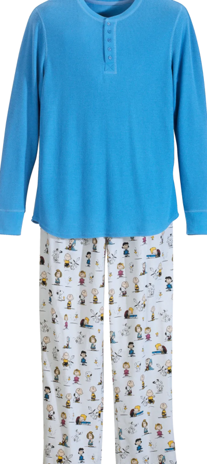 Men's Classic Peanuts Flannel Sleep Pant and Henley Pajama Set